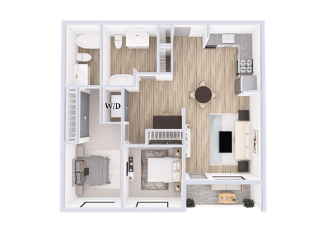 Floor plan for 2 beds, 2 baths, 1028 sqft